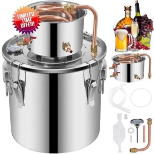 WACTO 5 Gallon Stainless Steel Water Alcohol Distiller with Copper Tube and Thermometer - DIY Whisky Wine Brandy Kit