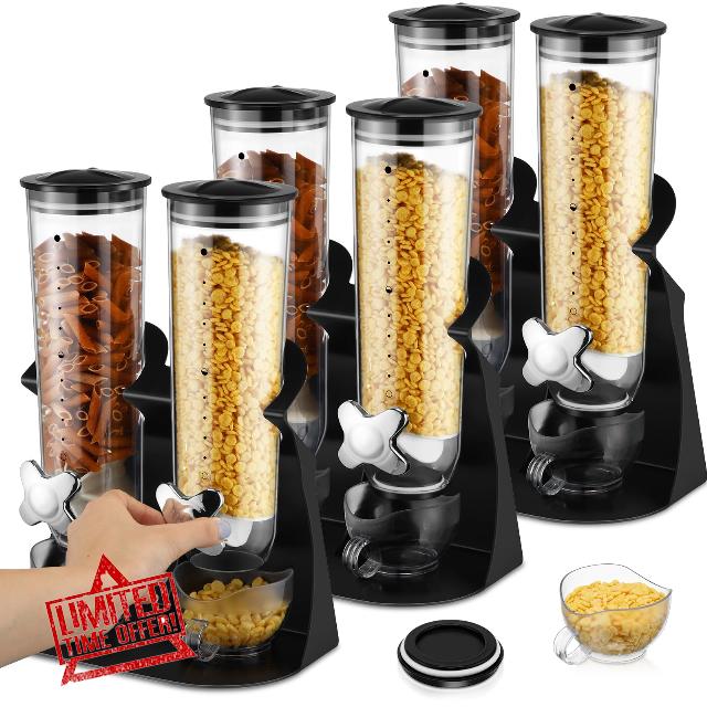 Landhoow 3 Pack Cereal Dispensers Dry Food Containers 120 oz Candy Dispenser Countertop Dual Cereal Storage Machine with Airtight Lids and Cups Grain Snack Dispenser for Nut Snack Oatmeal Pet Food