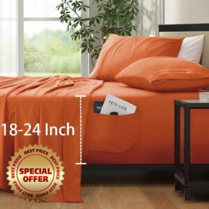 SiinvdaBZX Extra Deep Pocket Queen Sheets for Air Mattress - 4 Piece Burnt Orange Deep Pocket Sheets Queen Size - Fits Mattress 18-24 Inches Deep - Soft 1800 Thread Count Fitted Sheet with Side Pocket