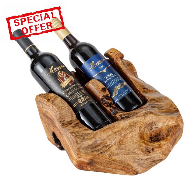 THY COLLECTIBLES Natural Handcarved Root Wood Wine Bottle Holder Natural Edge Bottle Display Stand for Tabletop