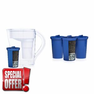 Santevia MINA Alkaline Water Filter Pitcher & 3-Pack Replacment Filter | Chlorine and Lead Filter | Water Purifier Pitcher | Home Water Filtration Pitcher | 9-Cup at Home Water Filter | Made in Canada