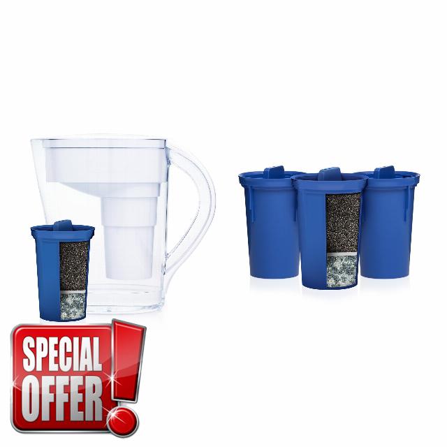 Santevia MINA Alkaline Water Filter Pitcher & 3-Pack Replacment Filter | Chlorine and Lead Filter | Water Purifier Pitcher | Home Water Filtration Pitcher | 9-Cup at Home Water Filter | Made in Canada