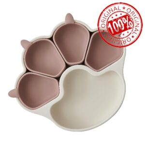 Firgi Meow Meow 100% Food Grade Silicone Suction Infant Plates for Baby and Toddlers Divided Non-Slip Design Baby Led Weaning BPA Free Unbreakable Platinum Silicone Korea Made Taupe Brown