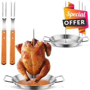 Zhehao 4 Pcs 10 Inch Al Pastor Skewer for Grill 13 Inch Meat Turkey Fork Stainless Steel Metal Skewers with 3 Removable Spikes (8"/10"/12") Thanksgiving Day Party Grilling BBQ Vertical Skewer Fork