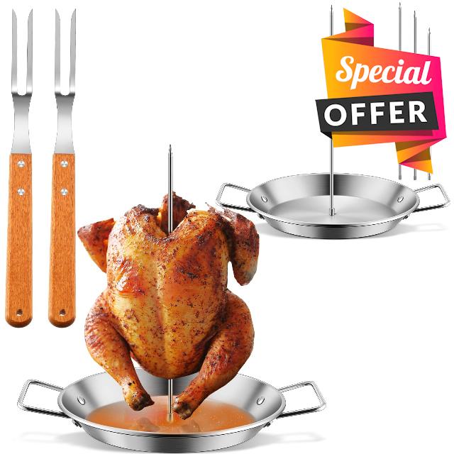 Zhehao 4 Pcs 10 Inch Al Pastor Skewer for Grill 13 Inch Meat Turkey Fork Stainless Steel Metal Skewers with 3 Removable Spikes (8"/10"/12") Thanksgiving Day Party Grilling BBQ Vertical Skewer Fork