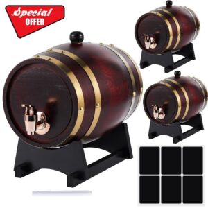 Soaoo 3 Pcs Oak Aging Barrel Whiskey Barrel American Oak Barrel with Label Pen Wooden Wine Barrel Bourbon Barrel for Beer Tequila Rum Cocktail Home Bar (Red