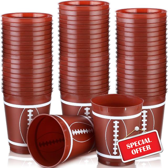 Yaomiao 150 Packs Football Cups 16 oz Reusable Plastic Football Cup Football Theme Party Supplies Football Centerpieces Table Cups for Football Party Decorations