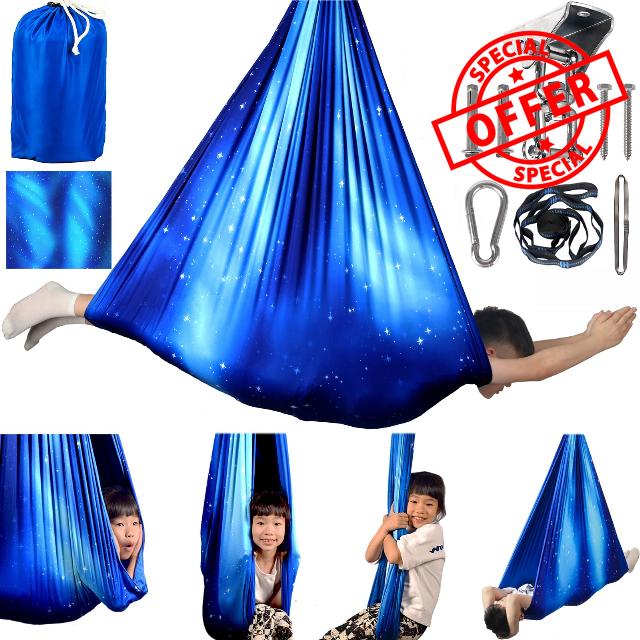 Double Layer Sensory Swing for Kids & Adults Holds up to 220lbs Indoor and Outdoor Therapy Cuddle Swing with 360° Swivel Hanger Kit Adjustable Swing for Child with Aspergers Autism ADHD