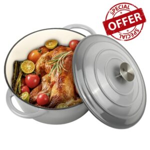 Gacuray 6Qt Enameled Cast Iron Dutch Oven Pot with Lidnd Dual Handles Heavy Duty Non-Stick Grey