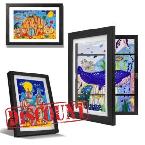 1 PCS 8.5x11 Kids Art Frame in Black - Kids Artwork Frames Changeable Display 8.5x11 or 9x12 with Mat