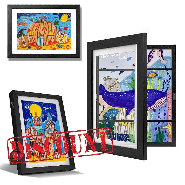 1 PCS 8.5x11 Kids Art Frame in Black - Kids Artwork Frames Changeable Display 8.5x11 or 9x12 with Mat