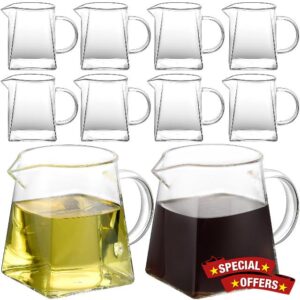 Tanlade 10 Pcs Square Glass Tea Pitcher 11.8 oz Small Glass Pitcher Milk Frothing Pitcher High Temperature Resistant Clear Milk Frother Cup with Handle Glass Creamer Container for Coffee Drinkware