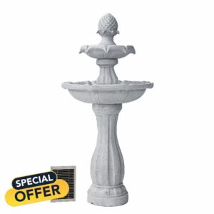 XBrand 44" H White Fiberglass/Resin 2-Tier Solar Water Fountain w/Solar Panel and Auto-Shut Off Pump