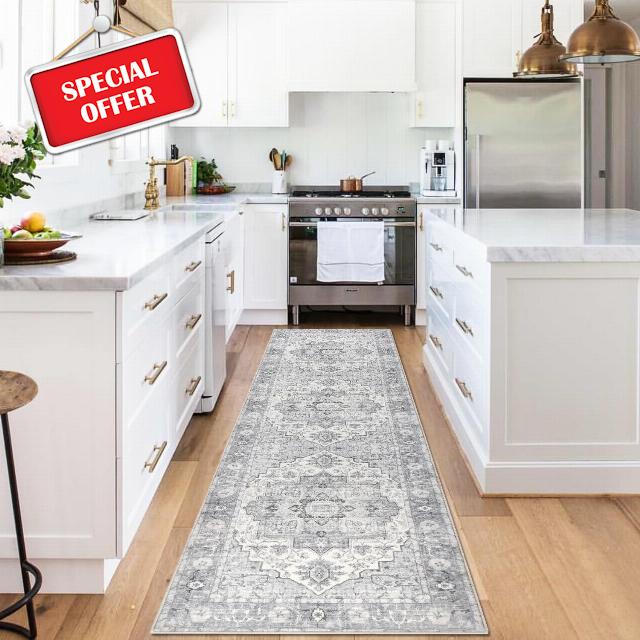 Falflor 2'X8' Vintage Hallway Runner Rug Non Slip Distressed Hallway Runner Rug Boho Washable Floor Entryway Carpet for Hallways Laundry Room Kitchen Bathroom