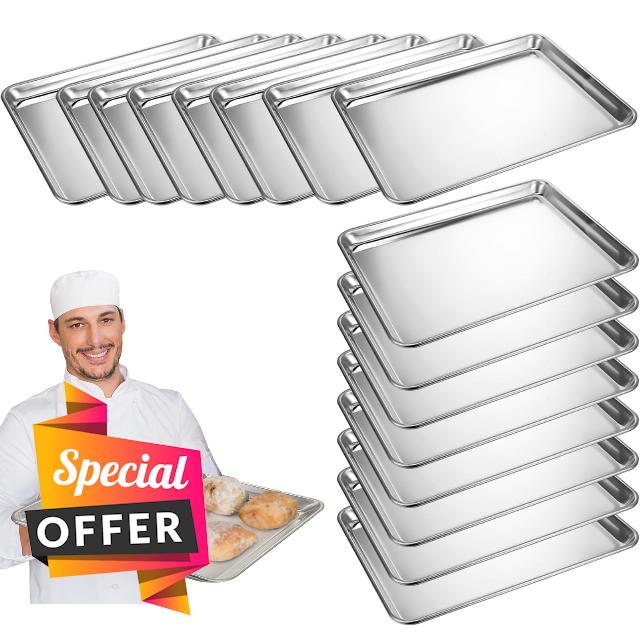 Zhehao 16 Pack Half Size Aluminum Baking Sheet 18 x 13 Inch Commercial Cookie Baking Sheet Pans Half Sheet Pan Rimmed Baking Pans for Oven Safe Business Party Bakery Baking Roasting Tray Pan