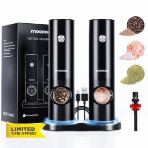 Electric Salt and Pepper Grinder Set with Charging Base and LED Light