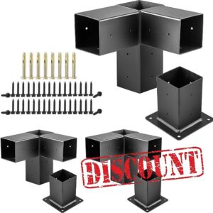 GGAIFbp Pergola Brackets Kit 4x4 inches 2 Pack Heavy Duty 3 Way Right Angle Corner Pergola Hardware Brackets Kit with Post Base Woodwork DIY Pergola Kit & Post Base Brackets for Patio Pergolas