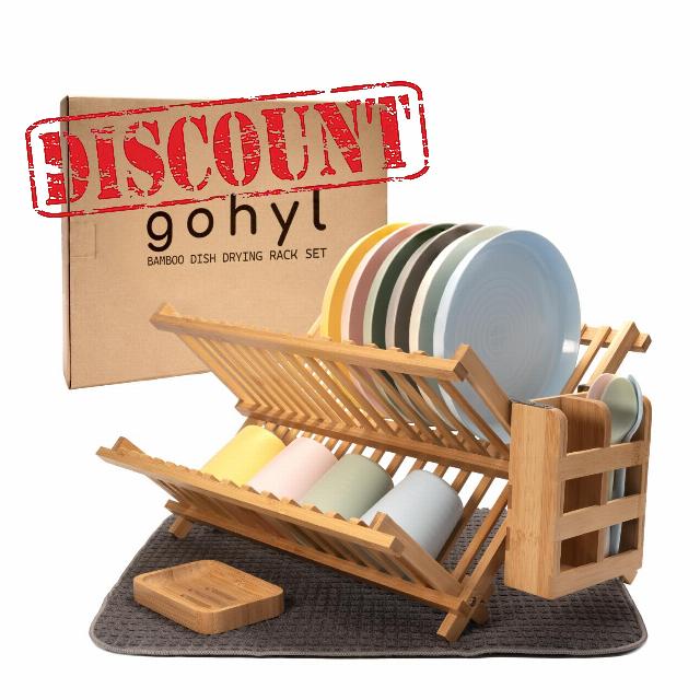 Kitchen Dish Drying Rack for Kitchen Counter - Bamboo Dish Drying Rack - Wooden Collapsible Dish Drying Rack Dishes Drying Rack Kitchen - 2 Tier Dish Drying Rack Small - Dish Strainer - Dishrack
