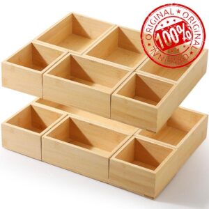 Thyle 11 Pcs Bamboo Drawer Organizer Storage Box Multi Size Combination Stackable Desk Drawer Organizer Bins Multi Use Drawer Divider Bamboo Utensil Holder for Kitchen Bathroom Office Makeup Jewelry