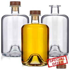 Liengoron 3Pack 25oz Glass Bottles with Cork 750ml Clear Glass Liquor Bottles with T-Top Wood Caps Empty Heavy Base Wine Bottles Home Brewing Crew Bottles for Wine Beverages Drinks Beer Soda