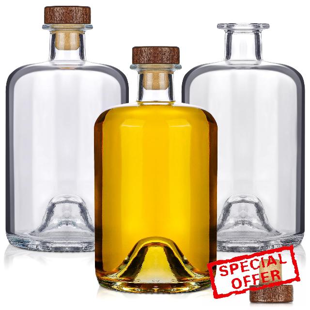 Liengoron 3Pack 25oz Glass Bottles with Cork 750ml Clear Glass Liquor Bottles with T-Top Wood Caps Empty Heavy Base Wine Bottles Home Brewing Crew Bottles for Wine Beverages Drinks Beer Soda
