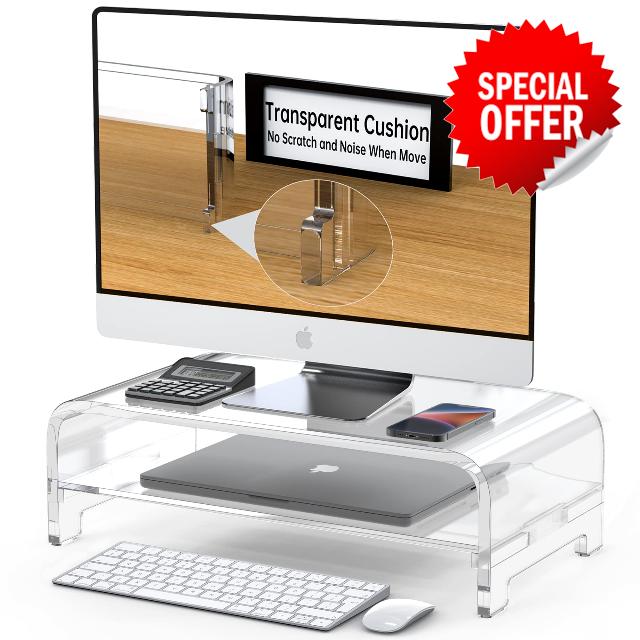 Beimu Acrylic Monitor Stand Riser Acrylic Laptop Stand Riser for 12-30" Notebook and Monitor Clear Monitor Stand Laptop Stand for Desk with Storage PC Holder Organizer Compatible with iMac MacBook