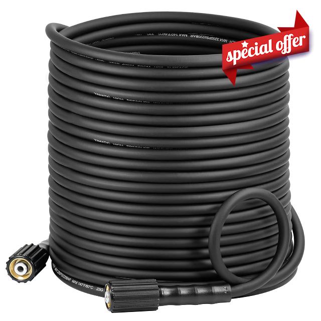 YAMATIC Pressure Washer Hose 100 FT Flexible 1/4" M22 Power Washer Hose Replacement for briggs and stratton Ryobi Troy Bilt Greenworks Generac Honda UberFlex High Pressurewasher Hoses