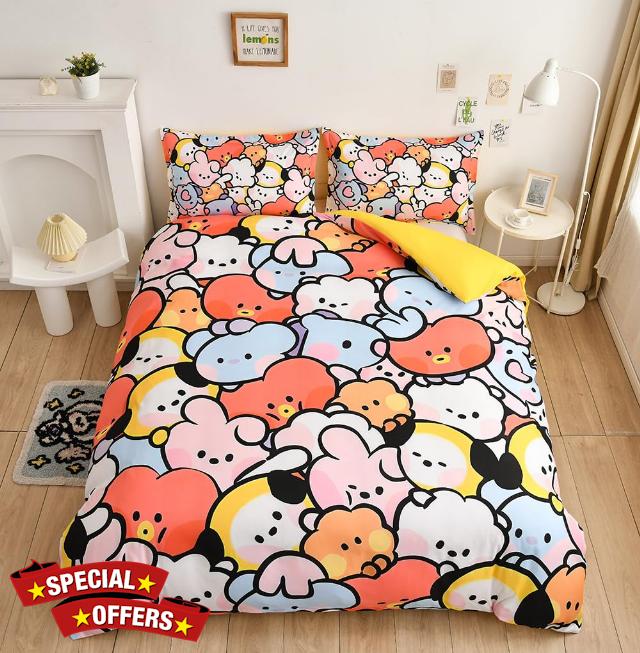 Kujou Sara Cartoon 3 Piece Bedding Cute Bedding Set Pillowcase with Cartoon Printed for Boys Girls Soft Anime Bed Comforter Sets Polyester Sets for All Season 80" X 90"