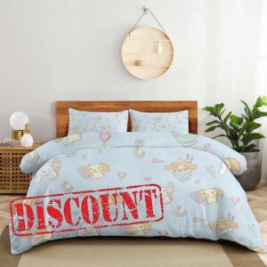 Tobmtaows Cartoon Kitten 3-Piece Bed Set Warm and Comfortable Kawaii Bedding Set Cute Soft Microfiber Bedclothes for Boys Girls Kids (Queen
