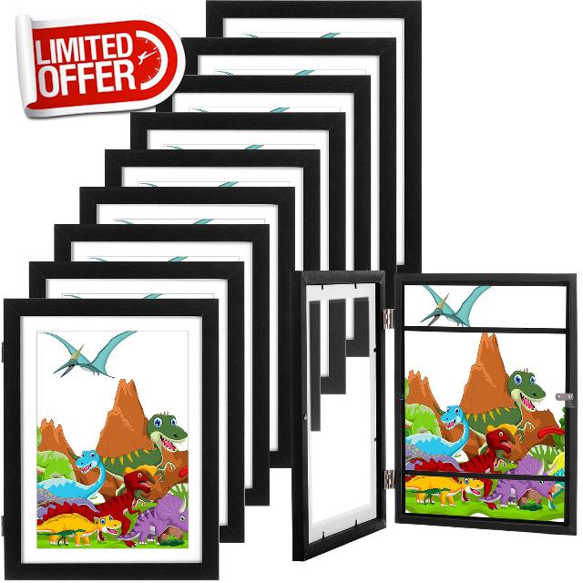 Barydat 12 Pack 9 x 12 Inch Kids Artwork Picture Frame with Acrylic Front Opening Display Storage Wooden Kids Art Storage Frames for Art Projects Schoolwork Drawings Paintings