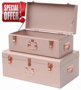 Vixdonos Decorative Large Metal Box Storage Trunk Chest Set of 2 Kids' Toy Organizer with Hardware Hasps and Handle for Home Deocr