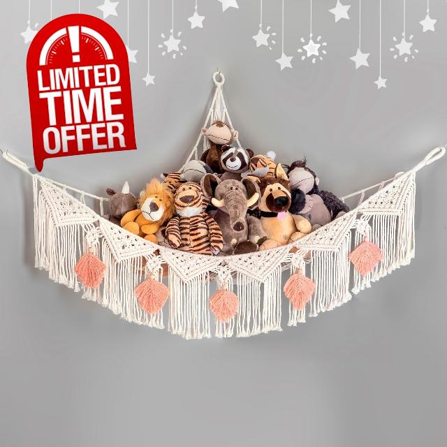 Kordory Stuffed Animal Net or Hammock Macrame Large Corner Netting Toy Storage with Boho Tassels