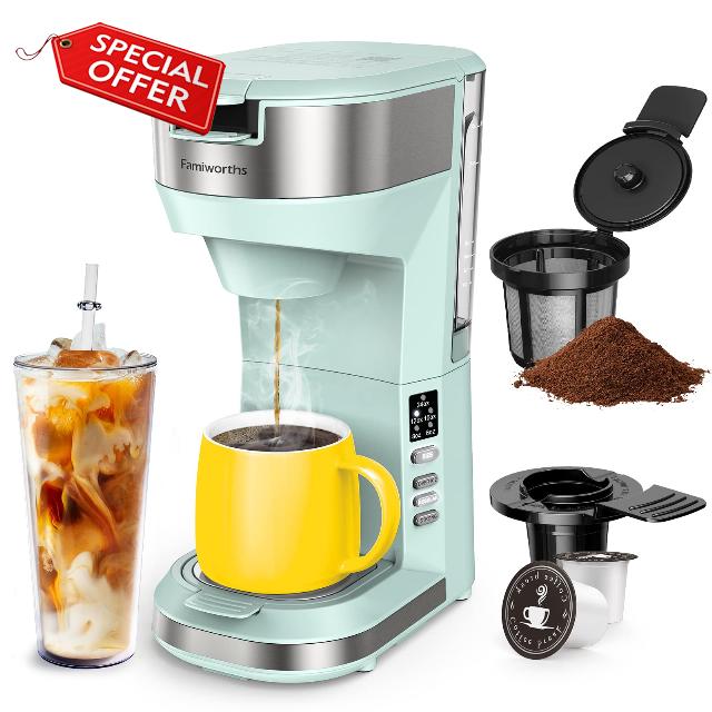 Hot and Iced Coffee Maker for K Cups and Ground Coffee