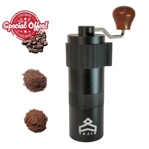 Tajir - Manual Coffee Grinder with Stainless Steel Conical Burr - Unleash the Aroma of Freshly Ground Beans - Coffee Bliss at Your Fingertips