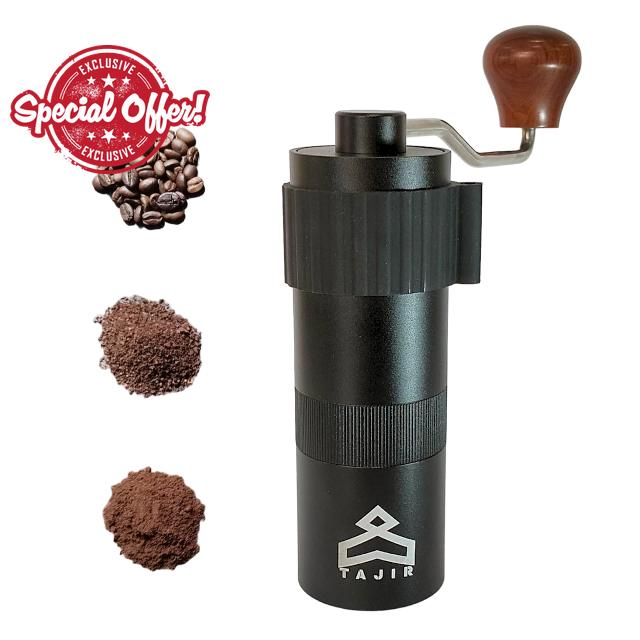 Tajir - Manual Coffee Grinder with Stainless Steel Conical Burr - Unleash the Aroma of Freshly Ground Beans - Coffee Bliss at Your Fingertips