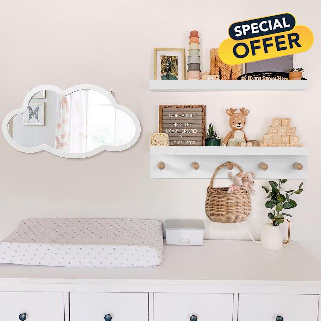 COMAX Nursery Floating Book Shelves with Wall Mirror