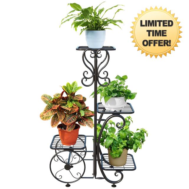 YisanCrafts 4 Tier Metal Plant Stand Shelf Rack Indoor Outdoor Multiple Black Tall Corner Flower Pot Holder Stands Tiered Wrought Iron Planter Shelves for Patio Living Room Balcony Office