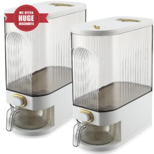 2 Pcs 25 Lbs Clear Rice Dispenser with Measuring Cup Moisture Proof Cereal Dispenser Grain Container Storage Household Dry Food Dispenser Countertop with Time Scale Kitchen for Rice Food(White)