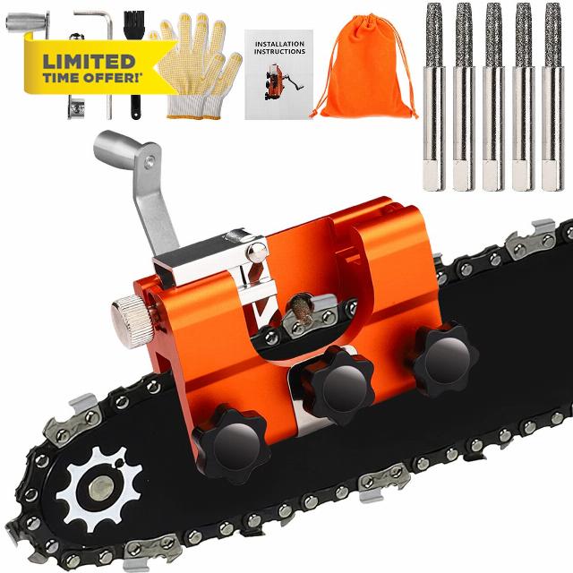 Allyplay Chainsaw Sharpener 2023 Upgrade Version Faster Chain Saw Sharpening Jig Kit Hand Cranked Portable Tool with 5 Sharpen Rods