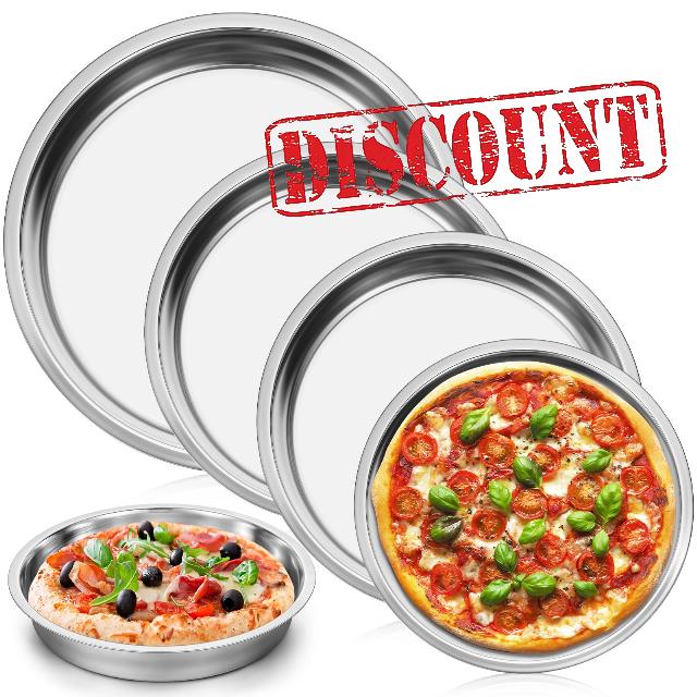 Mifoci 4 Pcs Stainless Steel Pizza Pan 10 In 12 In 14 In 16 In Pizza Tray Round Pizza Pan for Oven Deep Baking Pan Large Pizza Baking Tray Pizza Baking Sheets Bakeware for Oven Pie Dishwasher Safe
