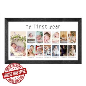 comurdyo My First Year Photo Moments Baby Keepsake Picture Frame 0-12 Months Baby Photos Gender-Neutral Baby Milestone Nursery D&eacute;cor