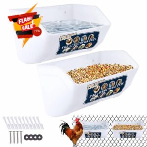 GUEOQTC 2 Pack Chicken Feeder Feed Trough with Clips Hanging Fence Feeders for Goat Duck Sheeple Horse Chicken Goose Pig Poultry Feed Trough Bucket Feeding Container for Livestoc