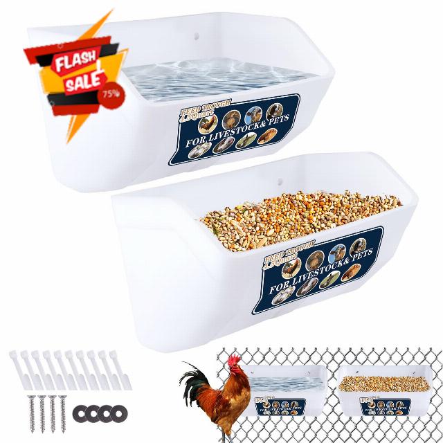 GUEOQTC 2 Pack Chicken Feeder Feed Trough with Clips Hanging Fence Feeders for Goat Duck Sheeple Horse Chicken Goose Pig Poultry Feed Trough Bucket Feeding Container for Livestoc