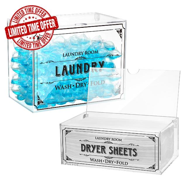Kigley 2 Pcs Clear Dryer Sheet Container Acrylic Dryer Sheet Holder with Lid Transparent Dryer Sheet Dispenser Laundry Supplies Organizer Storage Box for Dryer Sheets Detergent Fabric Softener