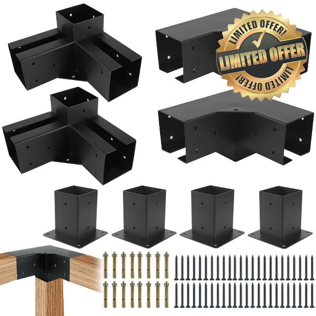 Pergola Gazebo Brackets-Kit 4x4 Yzzwer - 3-Way DIY Pergola Right Angle Corner Bracket for (3.5x3.5 Inch) Wood Beams