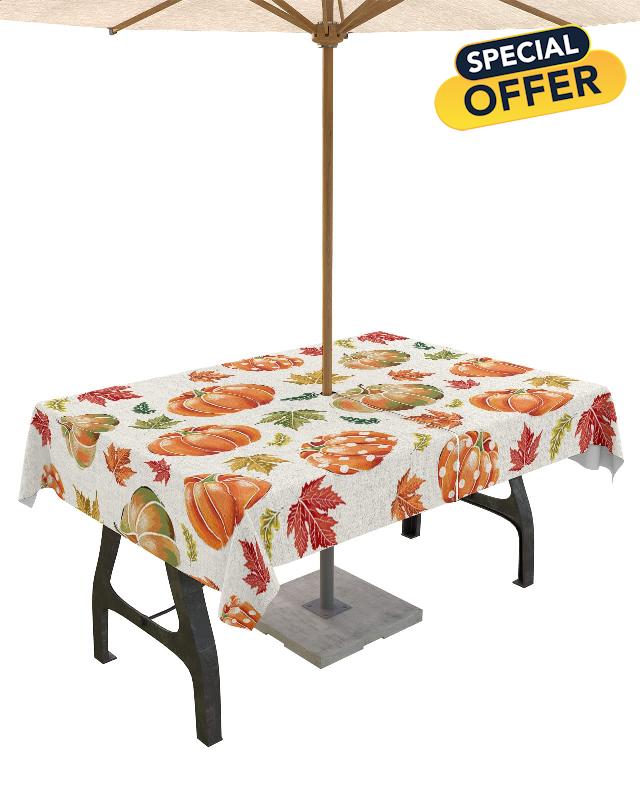 OneHoney Thanksgiving Pumpkin Rectangle Outdoor Tablecloth with Umbrella Hole and Zipper