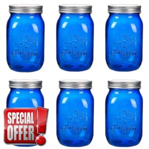 Cosnou 32 oz Blue Mason Jars with Lids，Wide Mouth Canning Jar