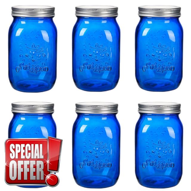 Cosnou 32 oz Blue Mason Jars with Lids,Wide Mouth Canning Jar