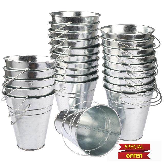 25 Pack 4.5 Inch Mini Metal Buckets