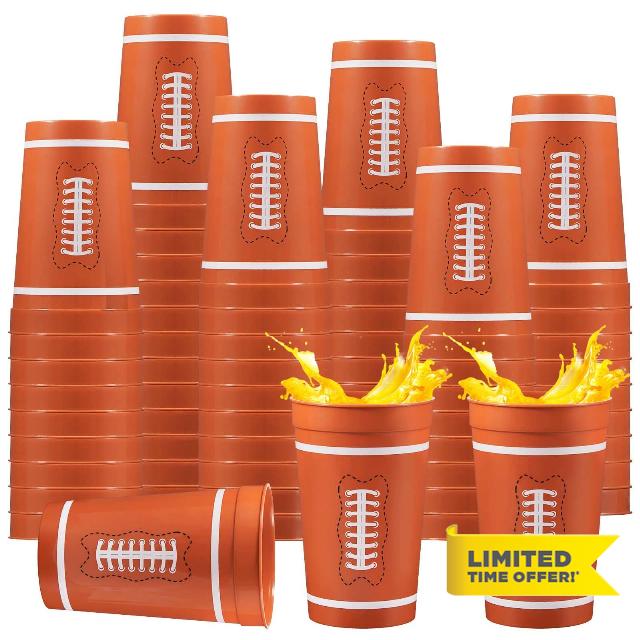 Dandat 150 Pcs 15 oz Football Plastic Cups Football Plastic Tumblers Sports Kid Cups Tableware Football Cups Football Party Supplies Reusable Plastic Drinking Cups for Football Sports Party Favors
